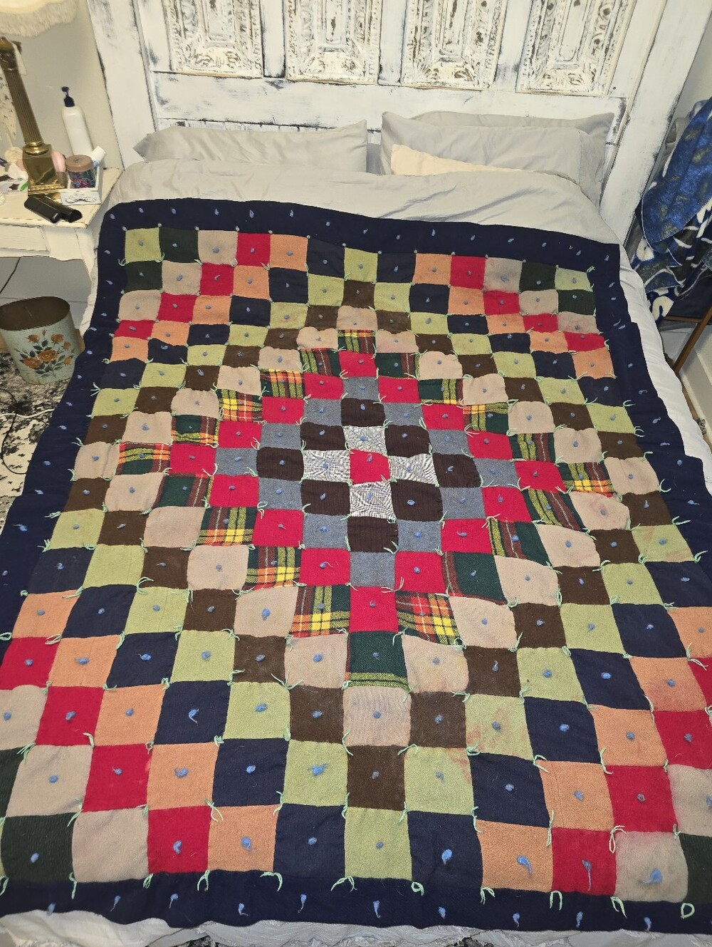 Vintage Wool Patchwork Block Quilt